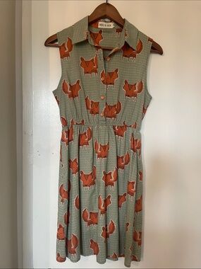Sage Green Fox Print Midi Dress